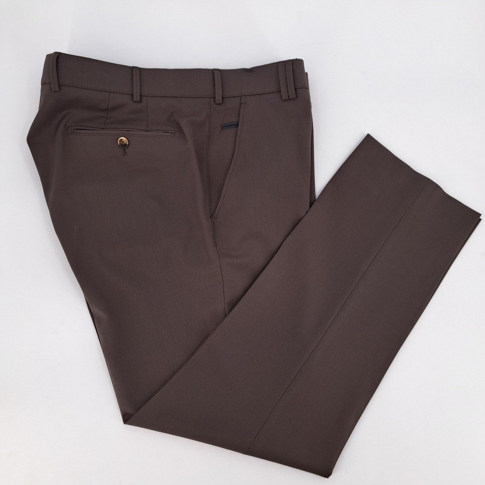 Meyer Bonn Dress Trousers Mens 36x30 Wool Blend Brown Flat Front Stretch